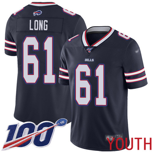 Youth Buffalo Bills #61 Spencer Long Limited Navy Blue Inverted Legend 100th Season NFL Jersey->youth nfl jersey->Youth Jersey